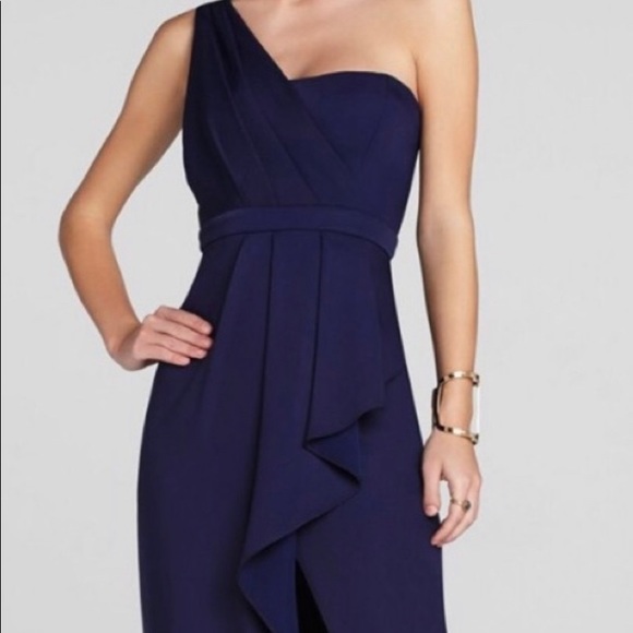 KRISTINE ONE-SHOULDER PEPLUM NAVY GOWN BY BCBG - Picture 1 of 3